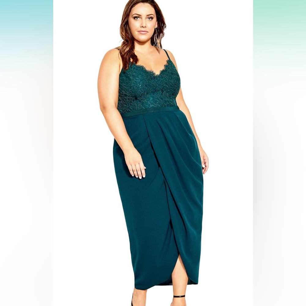 City Chic Emerald Lace Detail Tulip Dress